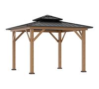 Gazebo 3.4m x3.4m Black Aluminium Plus Hardtop, Two-Tier Roof, Solid Wood Frame