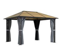 Gazebo 3.6x3.0m Grey Aluminium Frame Polycarbonate Roof Polyester Curtains Net16