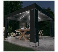 Gazebo 3 x 3 m Anthracite Powder-Coated Steel Fabric PA Coating Solar LEDs Dbl.
