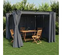 Gazebo 3x3m Anthracite Aluminium Steel Polyester Retractable Roof Zips Sidewalls