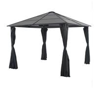 Gazebo 3x3m Black Aluminium Steel Frame 6mm PC Roof 4 Polyester Outdoor Curtains