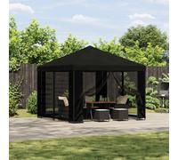 Gazebo 3x3m Black Polyester Roof Steel Frame Patio Canopy Sidewalls Heavyweight