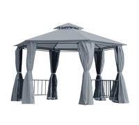 Gazebo 3x3m Grey Steel Frame Polyester Canopy Double-Tier Patio Shelter with Net