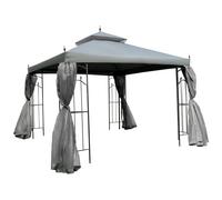 Gazebo 3x3m Grey Steel Frame Polyester Double-Tier Canopy w/ Curtains & Mosquito