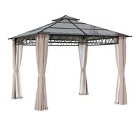 Gazebo 3x3m Polycarbonate Hardtop Black Dark Grey Khaki with Curtains & Netting