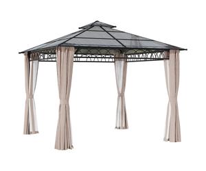 Gazebo 3x3m Polycarbonate Hardtop Black Dark Grey Khaki with Curtains & Netting