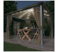 Gazebo 3x3m Taupe Aluminium Steel Oxford Fabric Polyester Curtains LED SolarLEDs