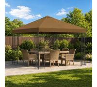 Gazebo 3x3m Taupe Polyester Steel Frame Black 300x300x276.5cm Outdoor Shelter UK