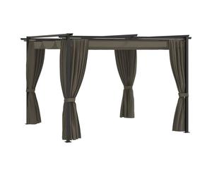 Gazebo 3x3x2.3m Taupe Steel Frame Polyester Canopy with 3 Side Curtains Anti-UV