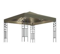 Gazebo 3x3x2.5m Taupe Powder-Coated Steel & Polyester Canopy with Solar LED Pack