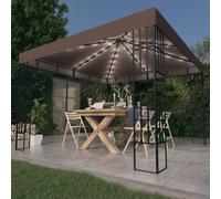 Gazebo 3x3x2.6 m. Taupe Polyester Canopy Steel Frame with Solar Warm LED Lights