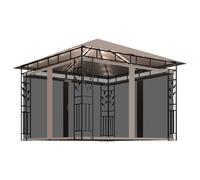 Gazebo 3x3x2.73 m Taupe Powder-Coated Steel Frame Polyester Canopy Solar LED Net