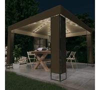 Gazebo 3x3x2.73m Taupe Polyester PA Coated Fabric Steel Double Roof Solar LEDs.