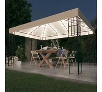 Gazebo 3x4 m Cream Polyester Roof Steel Frame Solar 43LED Warm White String Cozy