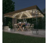Gazebo 3x4 m Taupe Polyester Canopy PowderCoated Steel Solar LED Lights Double
