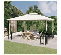 Gazebo 3x4m Cream 100% Polyester Double Roof Steel Frame with Sidewalls 2-tier.