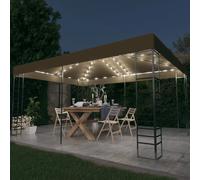 Gazebo 3x4m Taupe 100%Polyester Steel Frame Solar Lights Vented Eave 2.0m 43LEDs