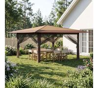 Gazebo 4 x 4 m Beige & Brown 210D Oxford Silver Coated UV, 3-Height, 4 Sidewalls