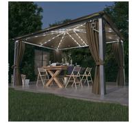 Gazebo 400x300 cm Taupe Aluminium Steel Oxford fabric PA-coated Curtains LED Set