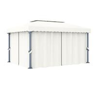 Gazebo 4x3 m Cream White Polyester Canopy with Curtains & Mesh Screens Alu Frame