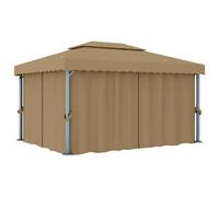 Gazebo 4x3 m Taupe Aluminium & Steel Frame 100% Polyester Double Roof w/Curtains