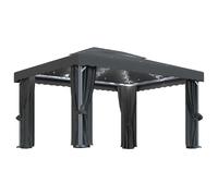 vidaXL Gazebo with Curtain&LED String Lights 4x3 m Anthracite Outdoor Sunshade