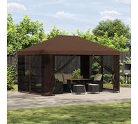 Gazebo 4x3m Brown Polyester & Steel Frame Industrial Canopy Sidewalls Waterproof