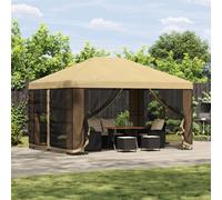 Gazebo 4x3m Cream Polyester Steel Frame Industrial Mesh Sidewalls Black W-Resist