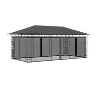 Gazebo 6x3x2.73m Anthracite Powder-Coated Steel Frame Floral Carved Mosquito Net