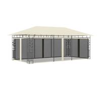 Gazebo 6x3x2.73m Cream Powder-Coated Steel Frame w/ Mosquito Nets Carved Design
