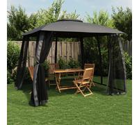 Gazebo Anthracite 2.93x2.93 m Powder-Coated Steel Cream 4-Side Mesh Walls Zipper