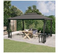 Gazebo Anthracite 3x4 m Steel Frame 100% Polyester Double Roof Sidewalls UV