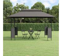 Gazebo Anthracite 400x300x270cm Steel Frame Polyester Garden Canopy Double Roof