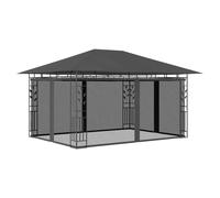 Gazebo Anthracite 4x3m Powder-Coated Steel Fabric Roof Mosquito Net Floral Frame
