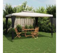 Gazebo Anthracite Frame Cream Roof 2.98x2.98m Steel Rattan Double Roof 2-tier UV