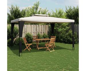 Gazebo Anthracite Frame Cream Roof 2.98x2.98m Steel Rattan Double Roof 2-tier UV
