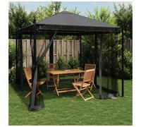 Gazebo Anthracite Steel Cream Polyester Roof 2.93x2.93x2.83m Mesh Walls Zipped.