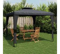 Gazebo Anthracite Steel & Rattan Frame Cream Polyester Roof 2.98x2.98m 2.68m Ht