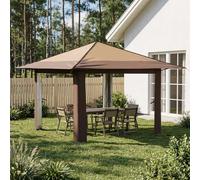 Gazebo Beige Brown 210D Oxford Silver-Coated Canopy 191cm Eave Height 3-Level UV