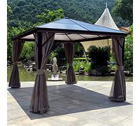 Gazebo Canopy Tent with Hardtop Polycarbonate Roof and Mesh Curtains for Garden Shelter