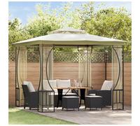 Gazebo Cream 300x300x265cm Steel Frame Polyester Canopy Easy with Mosquito Nets