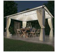 Gazebo Cream 400x300cm Aluminium Steel Oxford Fabric with Curtains & LEDs Solar