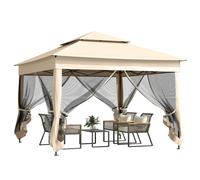 Gazebo Cream Polyester Metal Frame 325x325x270cm Pop-Up Party Tent with Netting