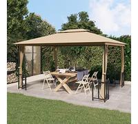 Gazebo, Garden Gazebo Marquee Party Tent Outdoor Beach Canopy Commercial Instant Shelter Gazebo with Sidewalls&Double Roofs 3x4 m Taupe