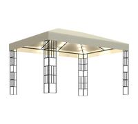 vidaXL Gazebo with LED String Lights 3x4m Cream Outdoor Pavilion Sunshade Tent