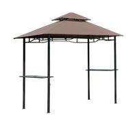 Gazebo Grill Canopy Brown Polyester Steel 245x148x252cm Double Tier Shelter XL