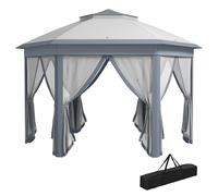 Gazebo Hexagon 4x4m Grey Powder Coated Metal Double Roof with Mesh Netting Easy