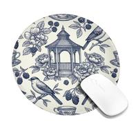 Gazebo Small Mouse Pad, Victorian Floral Bird Flower None Navy Round Rubber Non Slip Aesthetic Desk Mousepads Decor for Home Office Work Gaming Desk Round 8x8 Inch