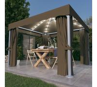Gazebo Taupe 3x3 m Aluminium Steel Polyester Canopy Curtains LED PA-coated Solar