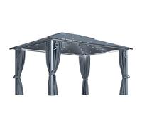 (cream) vidaXL Gazebo with Curtain and LED String Lights Aluminium Sunshade Canopy